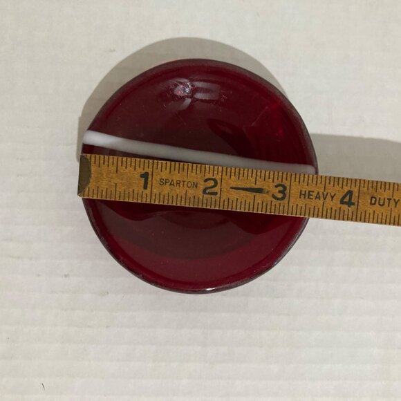 Ruby Red Glass Small Plates Butter With White Stripe Pats 3.5" - Set Of 5 - Picture 5 of 5